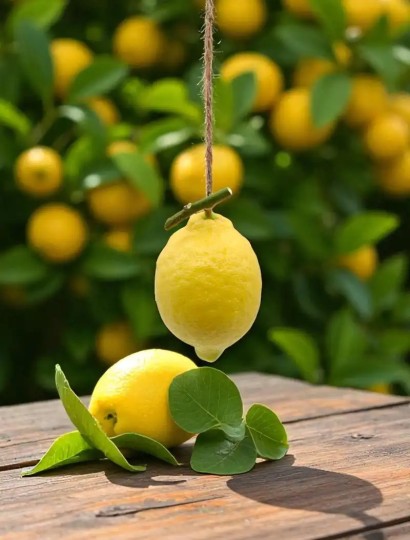 made-in-ischia-limone-di-ischia-sospeso-con-filo-primo-piano-sfondo-limoneto